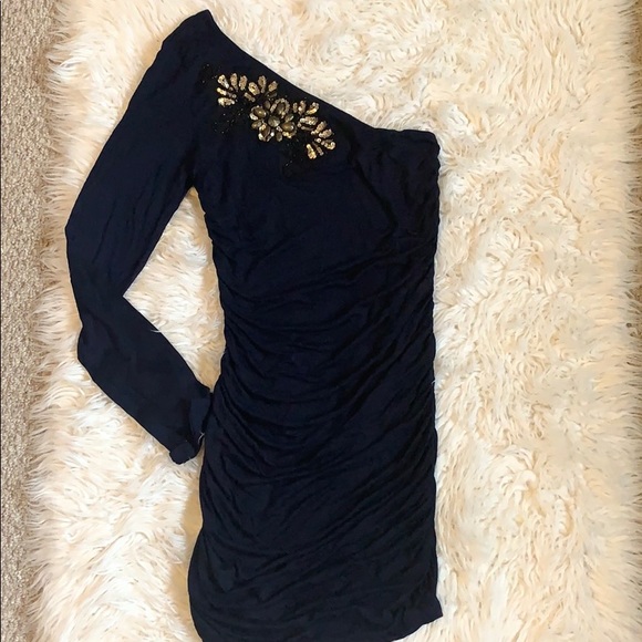 One sleeve dark navy dress - Picture 2 of 5
